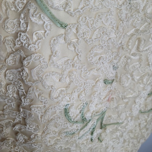 Vintage Esther Pomerantz 50s Sleeveless Dress Crinoline Cream Pink Green Lace - Picture 8 of 8